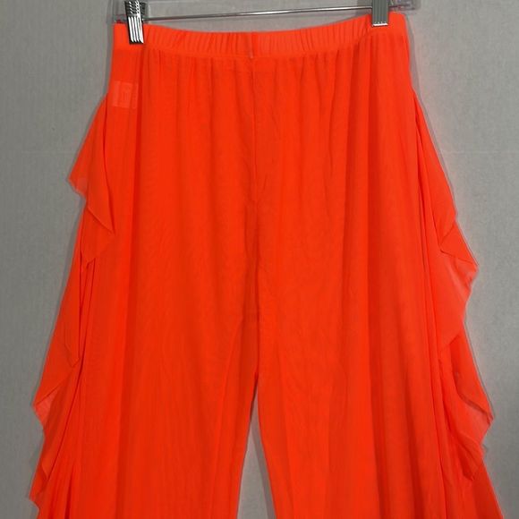 Mesh Cover Up Pants NWOT Elastic Waist, Sheer Neon Orange XL (see photos) - Picture 2 of 10